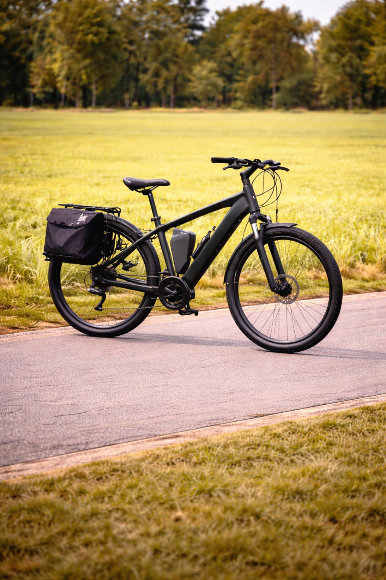 Stock Zwarte E Bike Langs Groene Veld